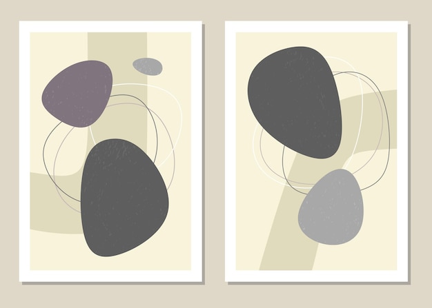 wall art set with abstract shapes and figures in trendy colors