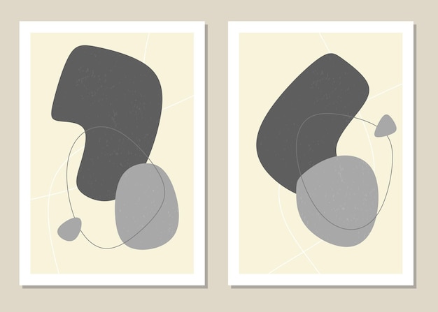Vector wall art set with abstract shapes and figures in trendy colors
