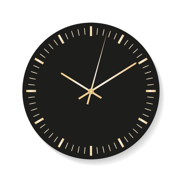 Wall black clock with golden pointers