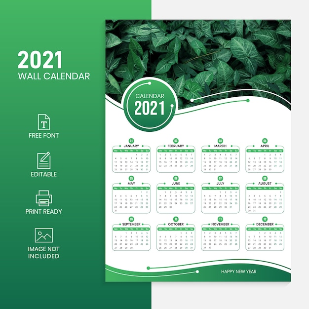 Wall calendar 2021 template