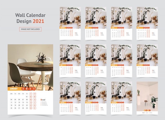 Modello di calendario da parete 2021