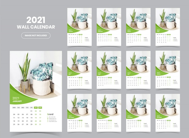 Modello di calendario da parete 2021