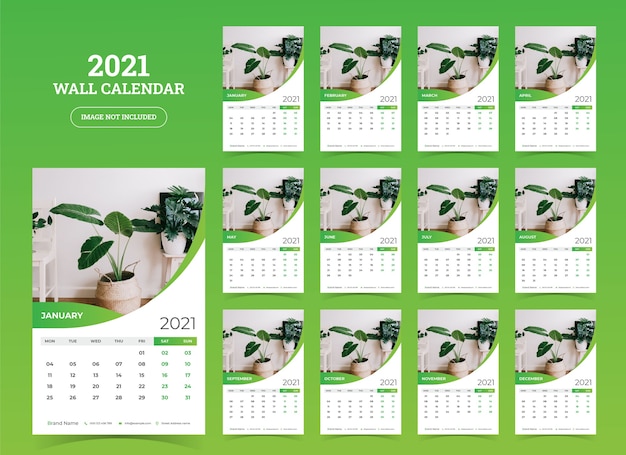 Modello di calendario da parete 2021