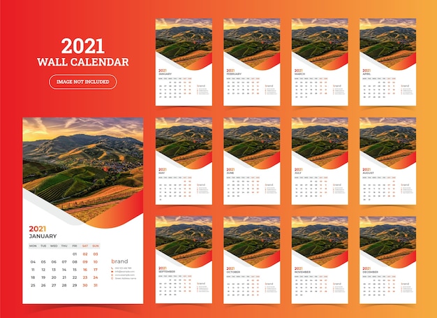 Modello di calendario da parete 2021