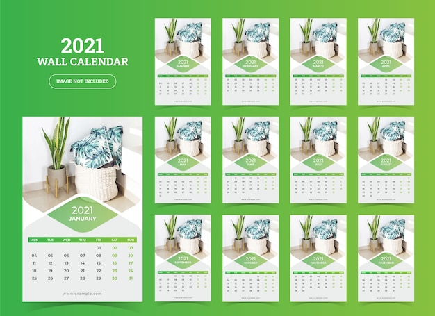 Vettore modello di calendario da parete 2021