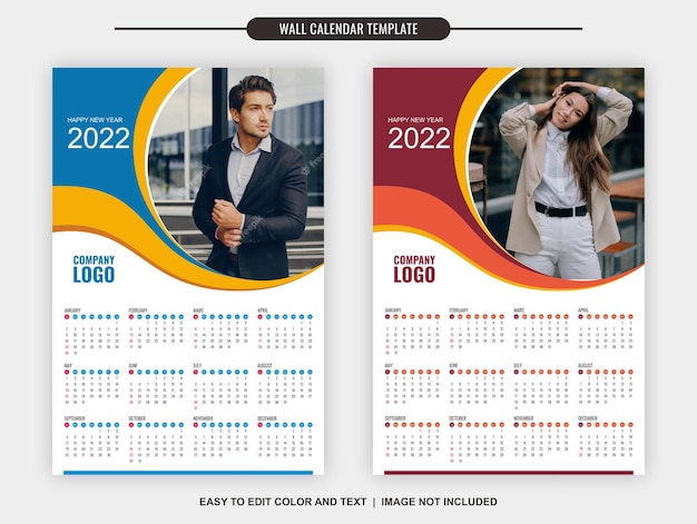 벽 달력 2022 템플릿 12개월 현대적이고 멋진 디자인