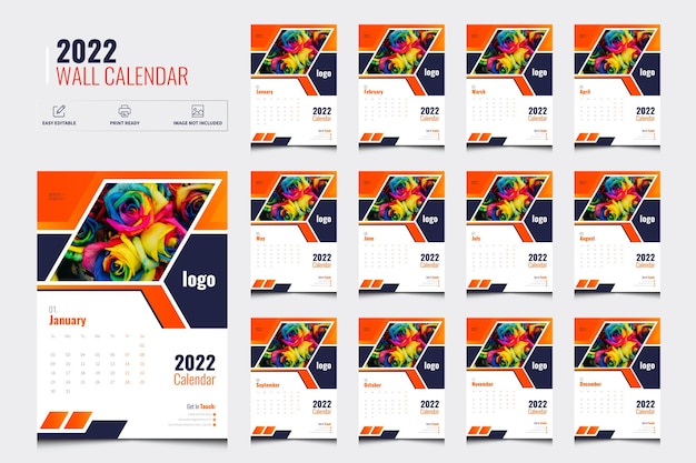 Wall calendar 2022 template design