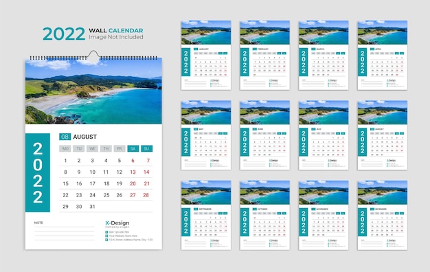 wall calendar 2022 template design