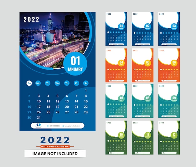 Вектор Настенный календарь 2022 шаблон