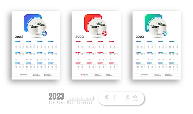 Calendario da parete 2023 o una pagina calendario da parete 2023 template design