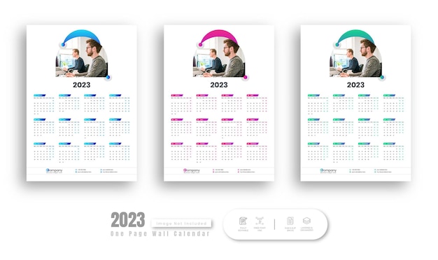 壁掛けカレンダー 2023 または 1 ページの壁掛けカレンダー 2023 テンプレート デザイン