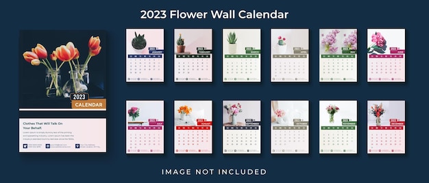 Wall calendar 2023 template design,Modern 2022 wall calendar design for flower brand