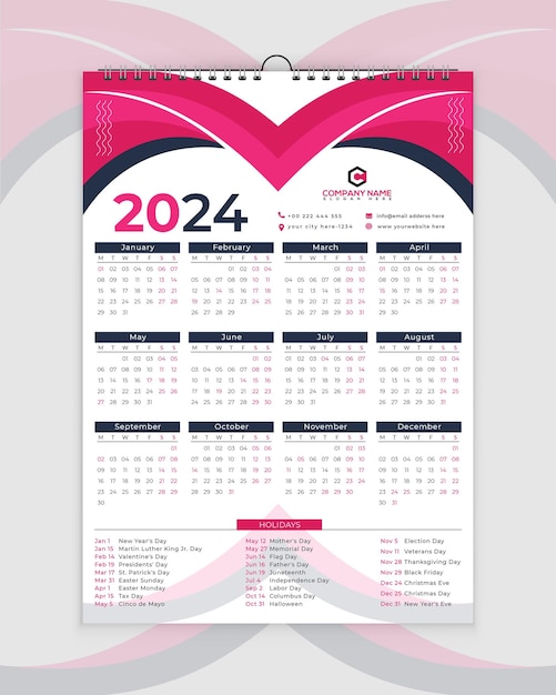 Wall Calendar 2024 _ 2024 Calendar _ Calendar Design _ holiday calendar 2024 _ calender