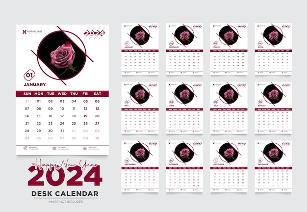 Wall Calendar 2024 Template Design Year Planner 2024