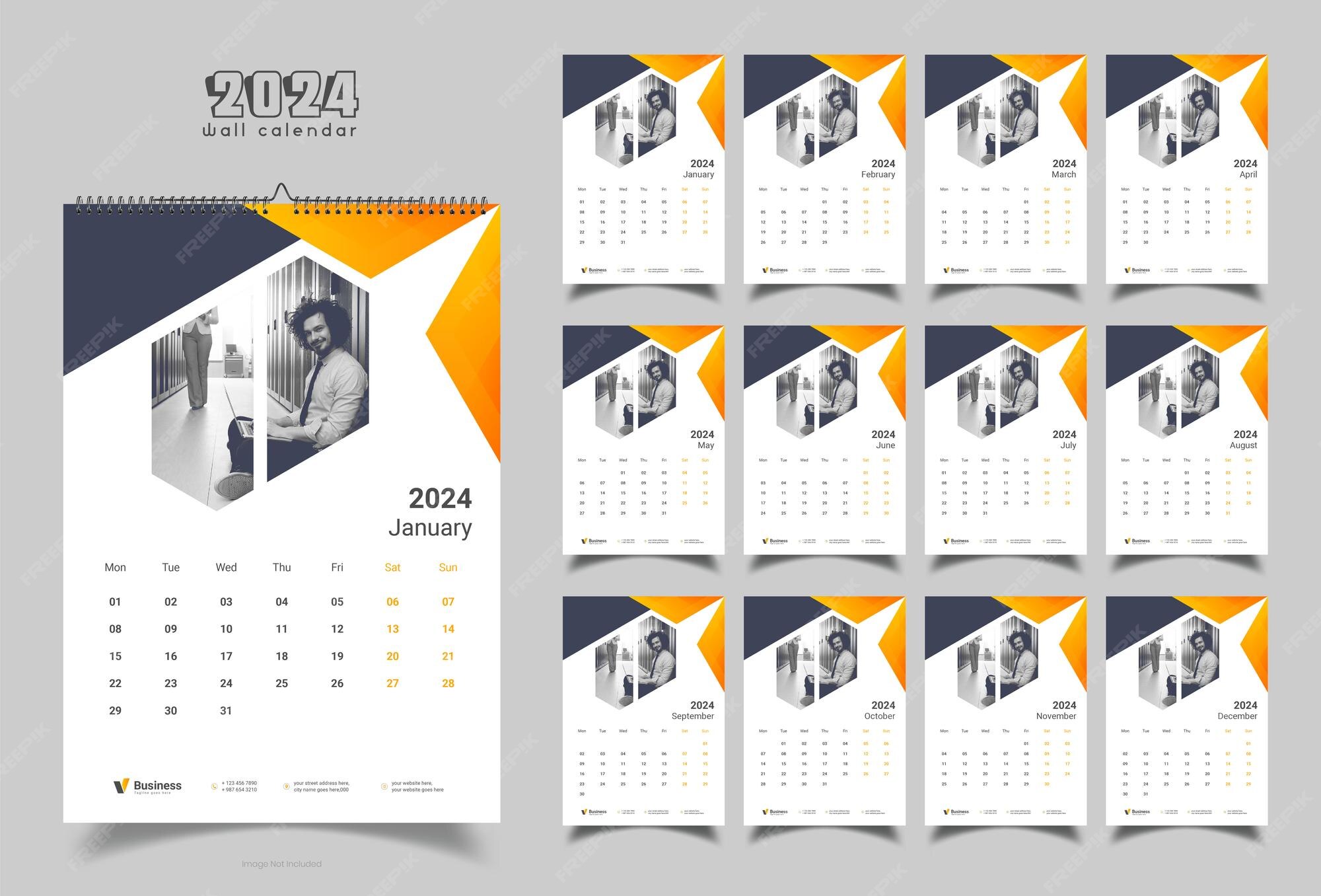 Premium Vector Wall calendar 2024 template design