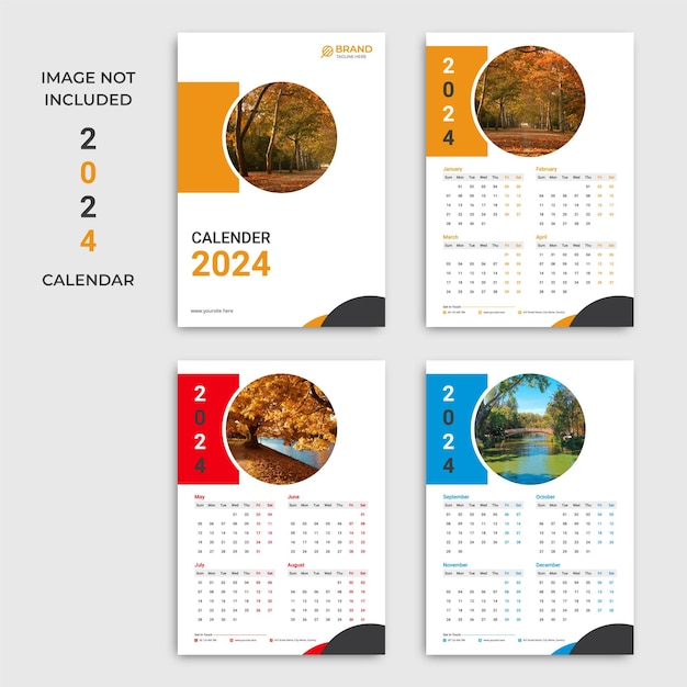 Wall calendar 2024 template design