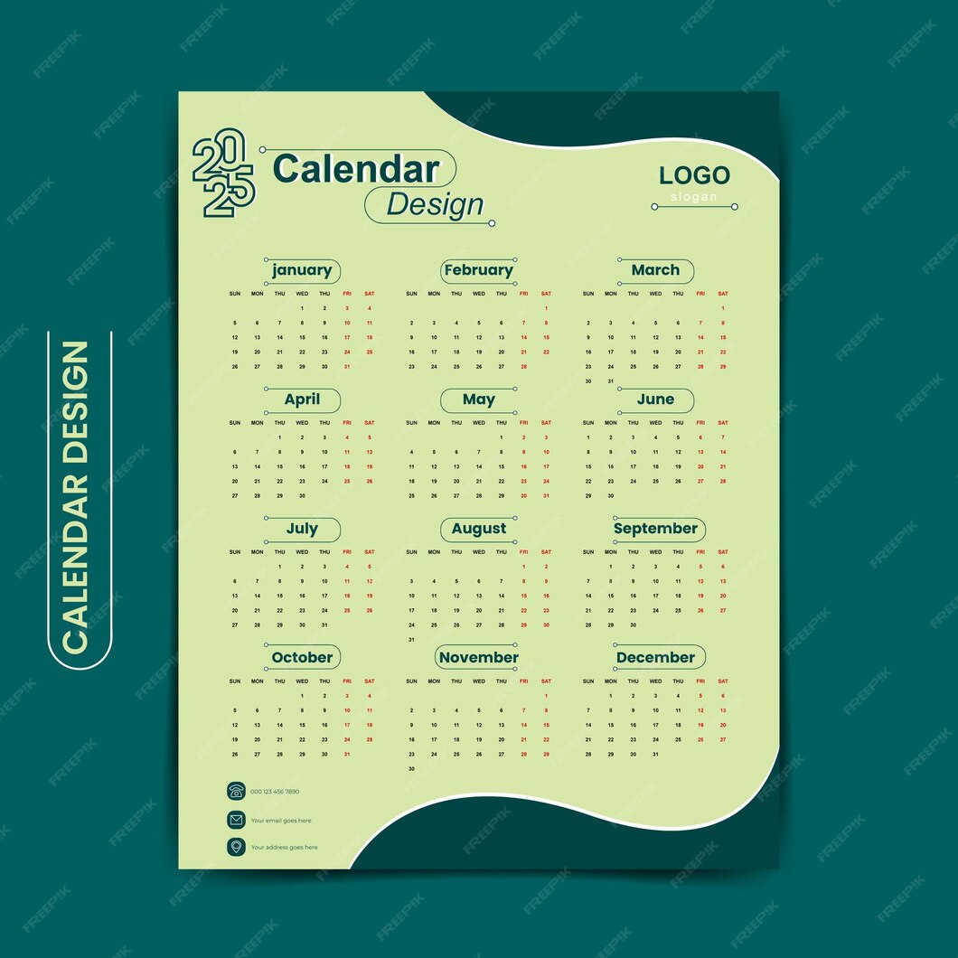Premium Vector Wall calendar 2025 design template week starting from