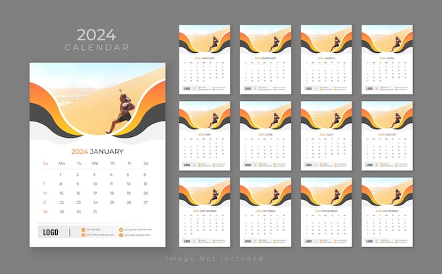 Wall calendar design for new year 2024 in business style