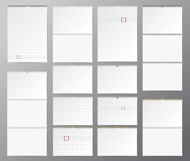 Wall calendar mockup realistic calendar blank hanging on a wall paper calendar with bind wire rings