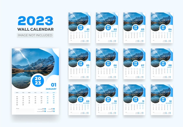 Vettore calendario da parete calendario 2023 o felice anno nuovo calendario da parete moderno 2023 modello design.