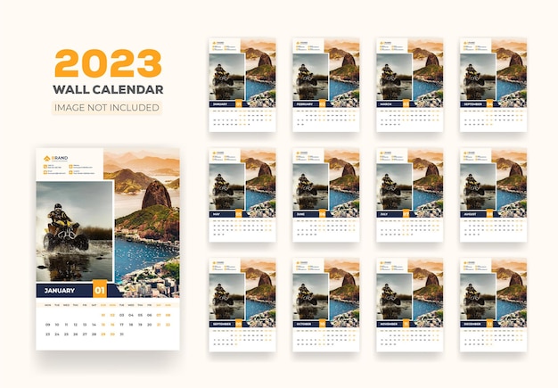 Vettore calendario da parete calendario 2023 o felice anno nuovo calendario da parete moderno 2023 modello design.