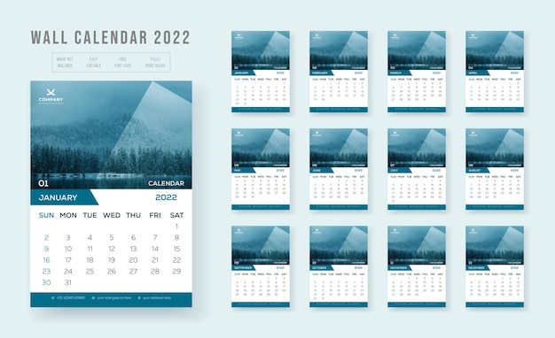 Vector wall calendar template 2022