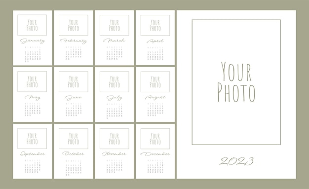 Wall calendar template for 2023 year. Set of 12 months. 2023. Concept, vector editable calender