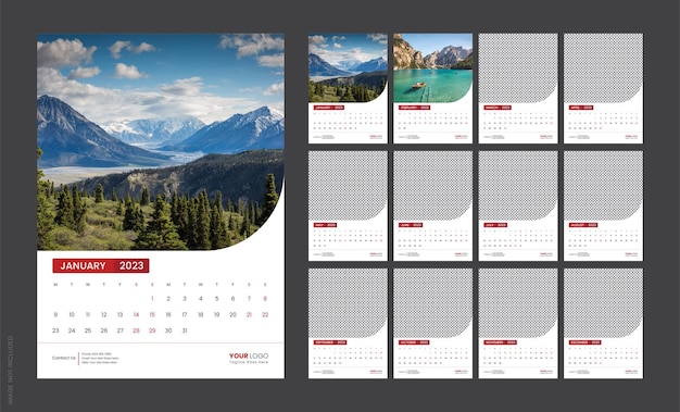 Vector wall calendar template for 2023 year vector illustration layout design, calendar in minimalist style