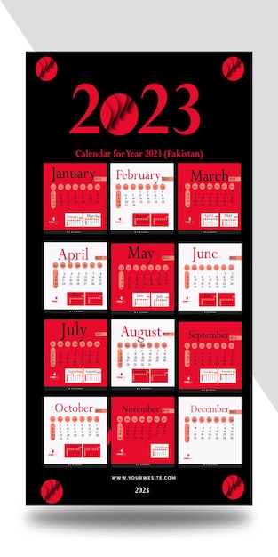 Wall calendar template 2023