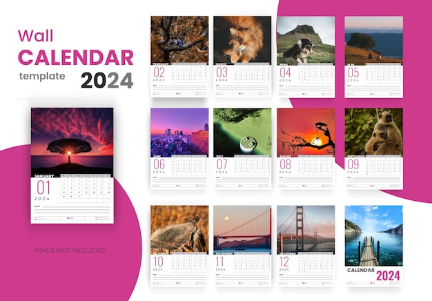 Vector wall calendar template 2024