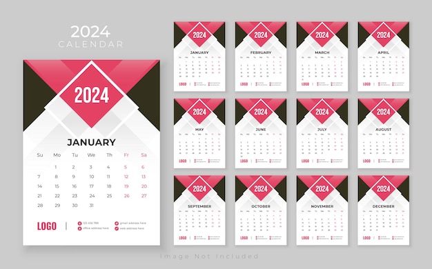 Wall calendar template 2024