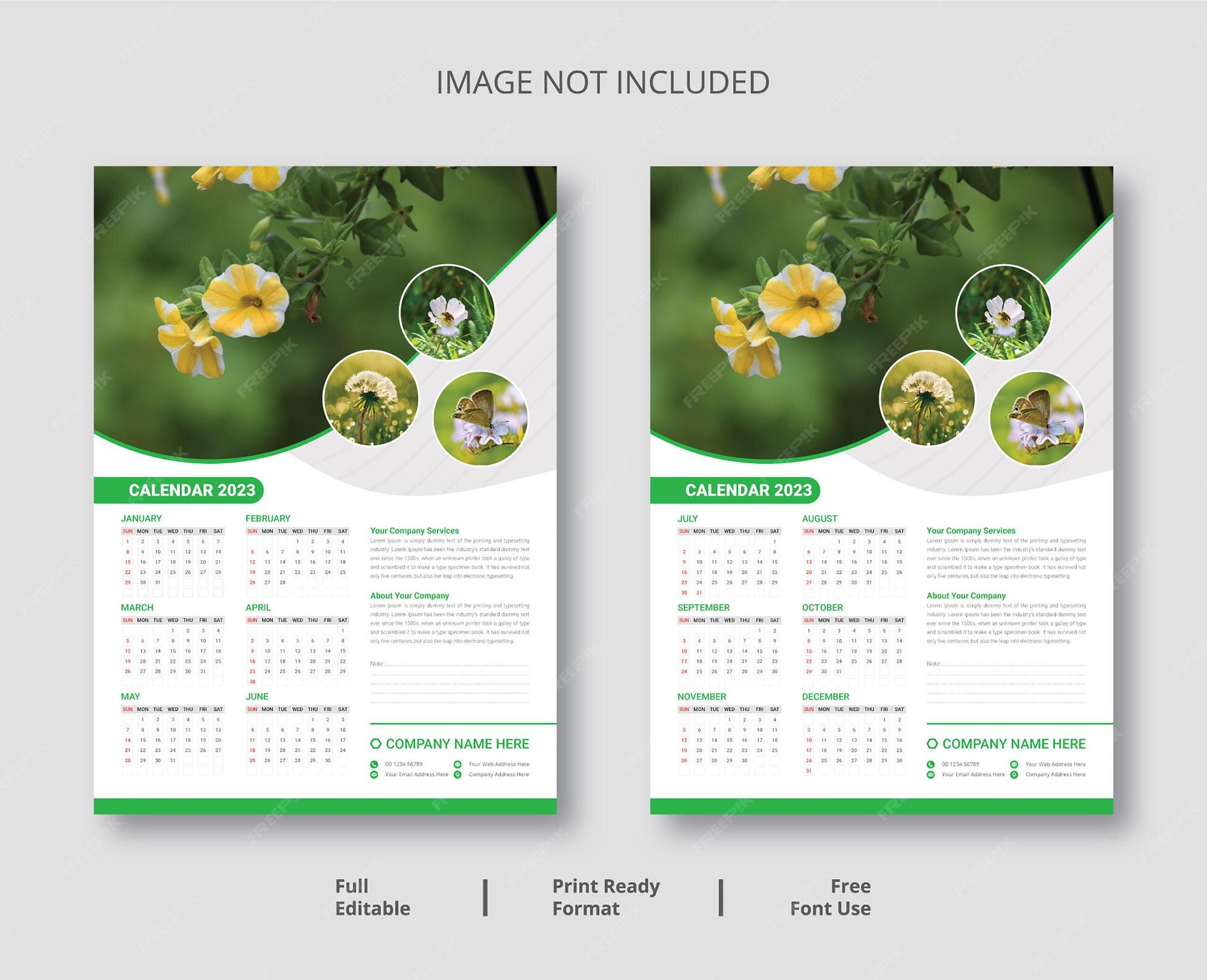 Premium Vector Wall calendar template design, 2 page wall calendar design