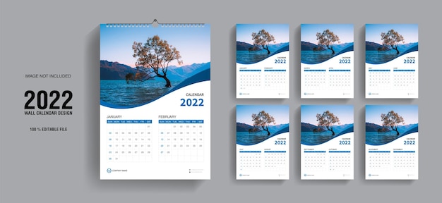 Vector wall calendar template design 2022 or monthly planner and year planner