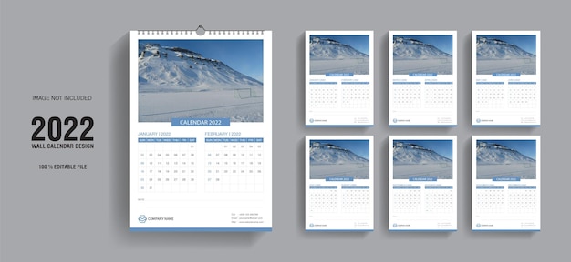 Вектор Дизайн шаблона настенного календаря на 2022 год или ежемесячный планировщик и планировщик на год