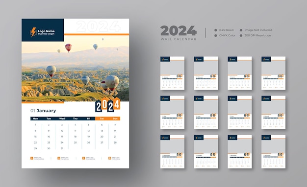 Wall calendar template design for 2024