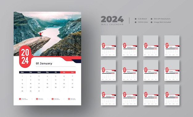 Wall calendar template design for 2024