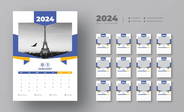 Wall calendar template design for 2024