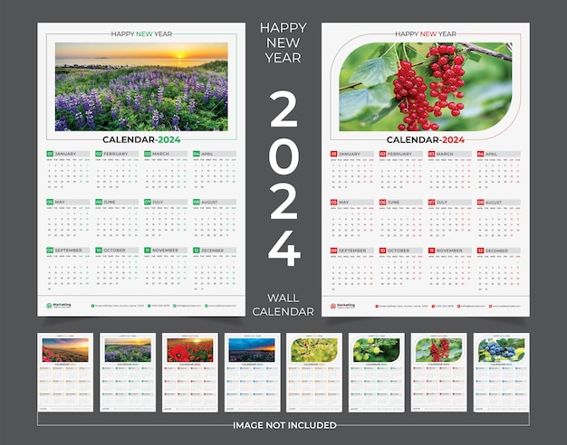 Vettore progettazione del modello di calendario a parete 2024