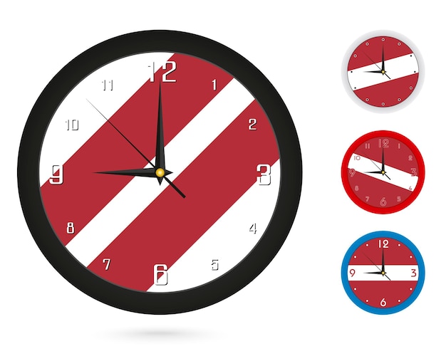 Wall Clock Design with National Flag of Latvia Four different design