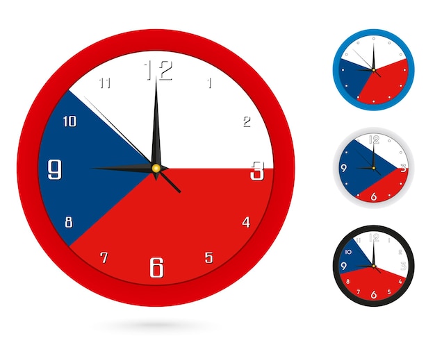 チェコ共和国 4 つの異なるデザインの国旗と壁掛け時計のデザイン