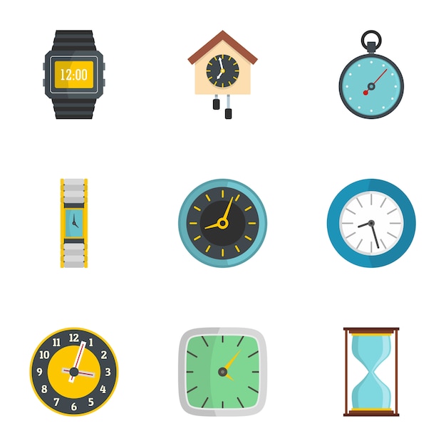 Wall clock icons set. flat set of 9 wall clock icons 