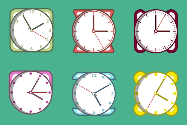 Vector wall clock set flat illustration in different style