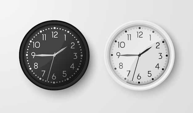 Vettore orologi da parete per ufficio orologi analogici in bianco e nero con quadrante vettoriale