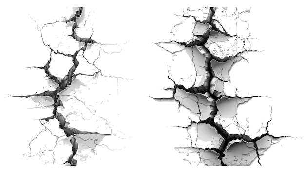 Vector wall cracks clefts crack cracked damaged surface and fracture craquelure texture