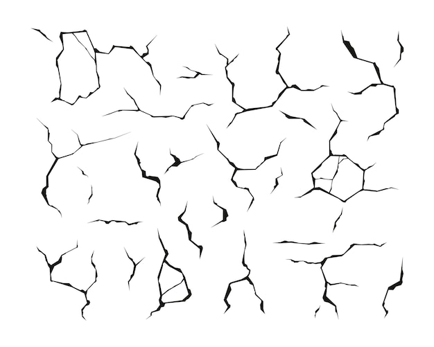 Crepe delle pareti terremoto spaccato distruzione danni smash schiacciato paesaggio superficie texture isolata su sfondo trasparente set vettoriale