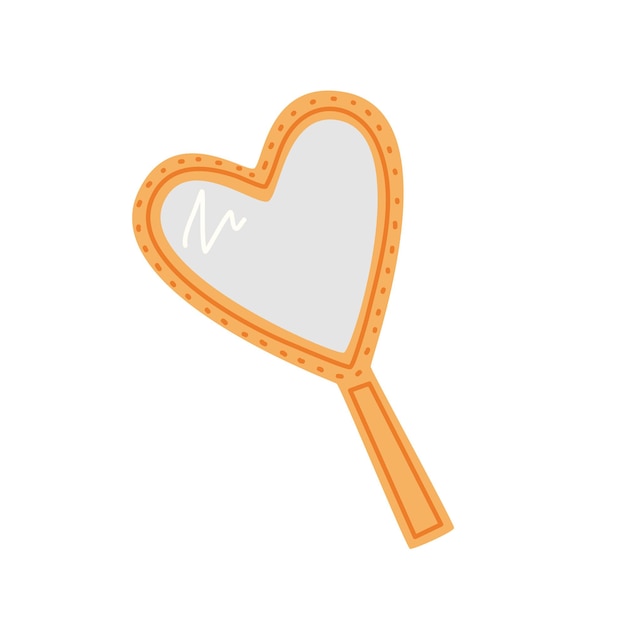 Wall heart-shaped mirror with golden frame. Vector flat illustration