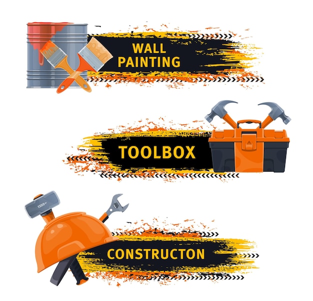 Wall painting and construction tools banners