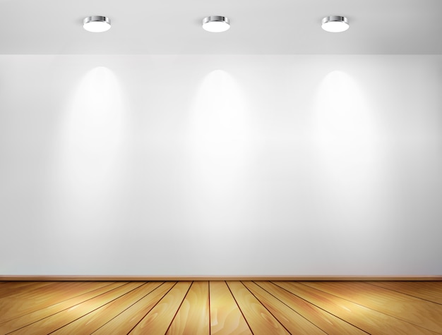 Wall with spotlights and wooden floor