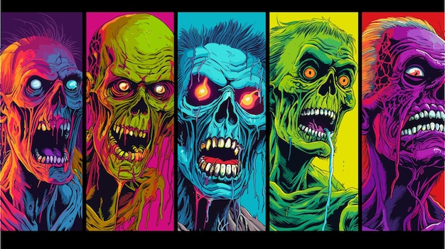 Wall of zombie and horror poster Vector Illustration