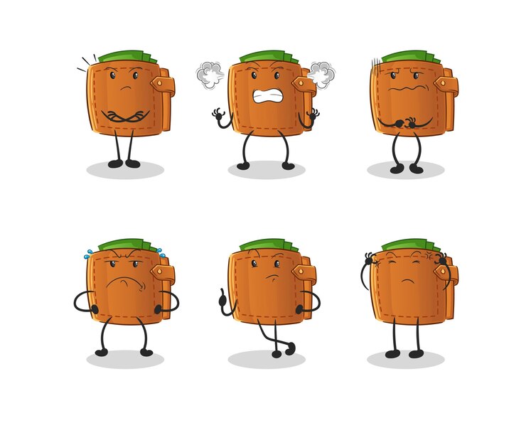 Vector wallet angry group character. cartoon mascot vector